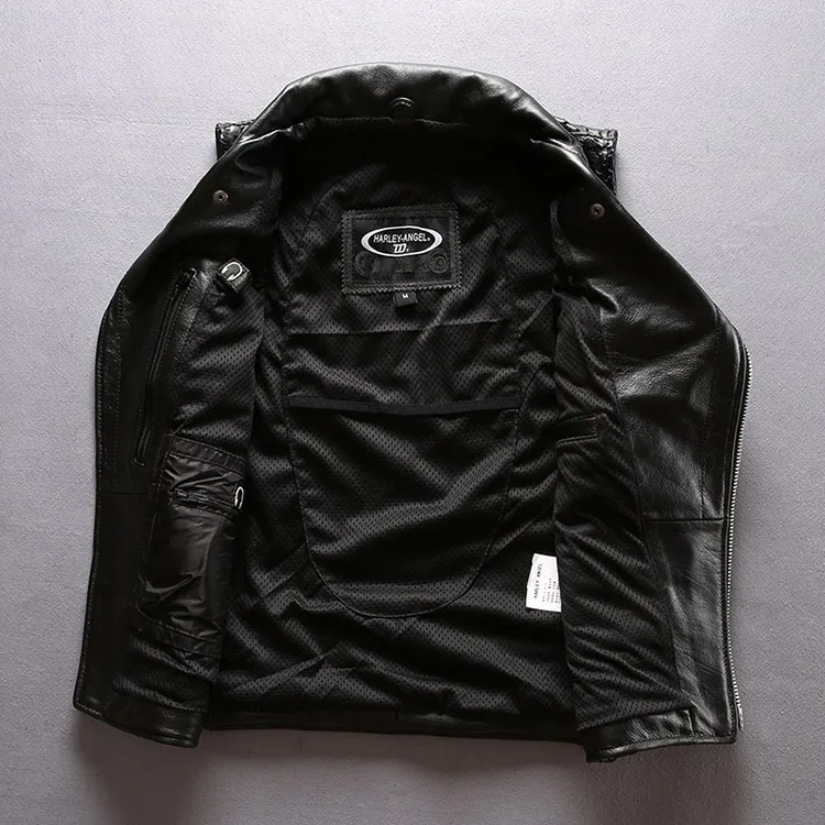 

Factory 2020 New Men Genuine Leather Jacket Vest Fashion personality mesh breathable Cowhide Jacket Motorcycle Biker Jacket Vest