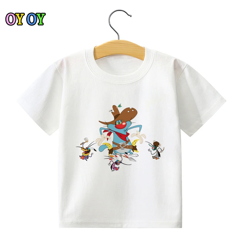 

French cartoon digital printing Oggy and the Cockroaches Children's summer T-shirt boys and girls short sleeved T shirts MJ