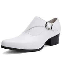 england trendy buckle leather dress men shoes black white pointed toe slip on office career work size 36 44