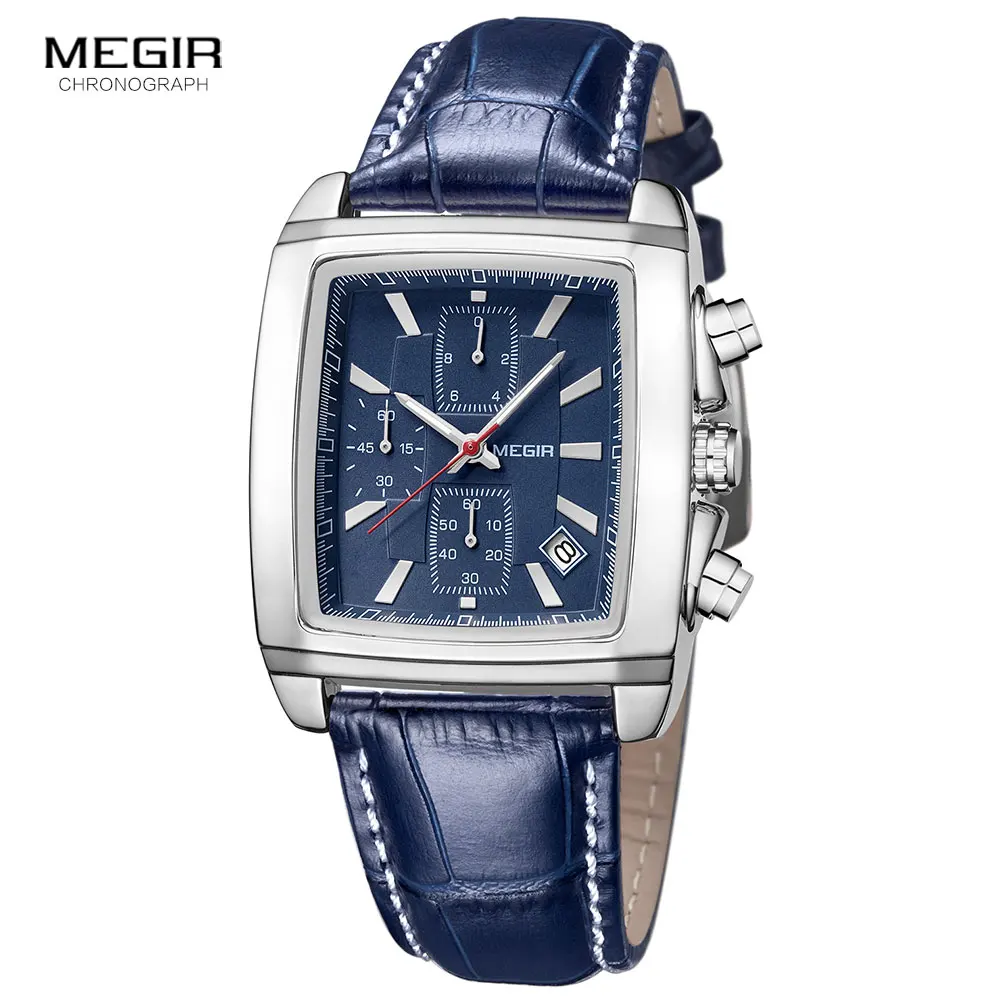 

Rectangle Dial Leather Strap Watch For Men Casual Blue Chronograph Quartz Watches Man Wristwatch Montre Reloj