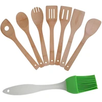 hot 2pcs baking cook oil cream silicone brush bbq basting tool with 7pcs kitchen tools wooden spoons and spatula