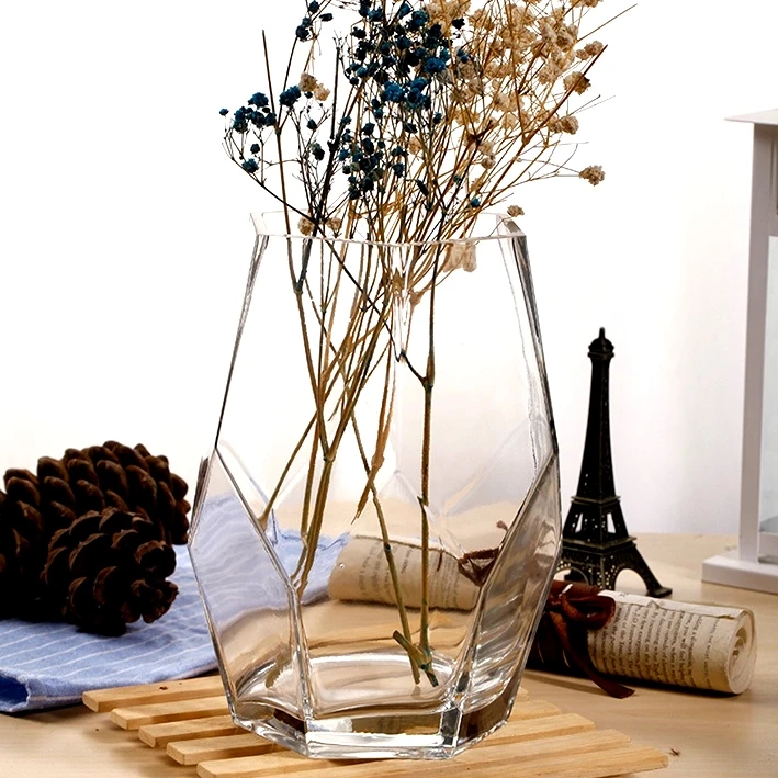 Прозрачная стеклянная ваза с кубиками льда для цветов Геометрическая кувшин