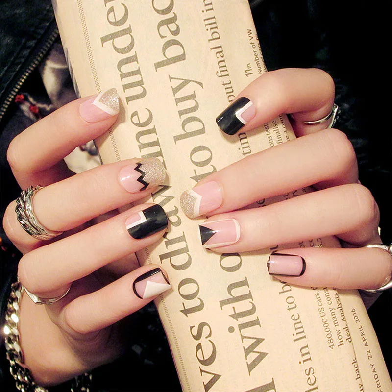 Искусственный ноготь продукт геометрическая фигура блеск черный край угол