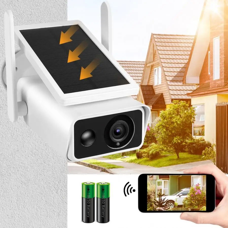 Камера безопасности 1080P Full HD WiFi цилиндрическая камера с солнечной панелью