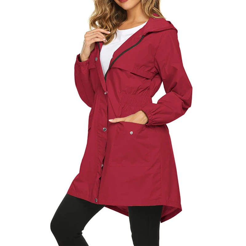 Sfit женский плащ легкий с капюшоном Длинная ветровка для улицы дышащий дождевик