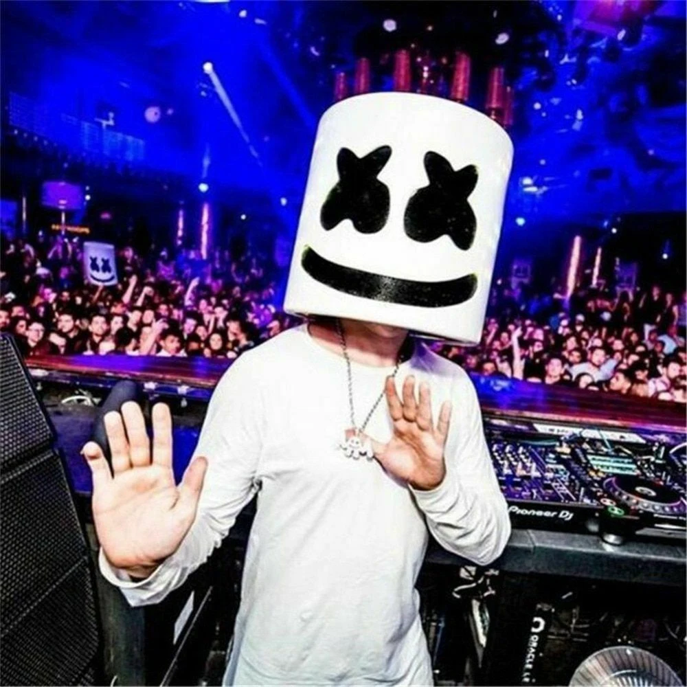 

Прямая продажа от производителя, светящаяся маска Marshmello из ЭВА, хлопка, конфет, музыкальный мяч для диджея, светодиодный ная головная повязк...