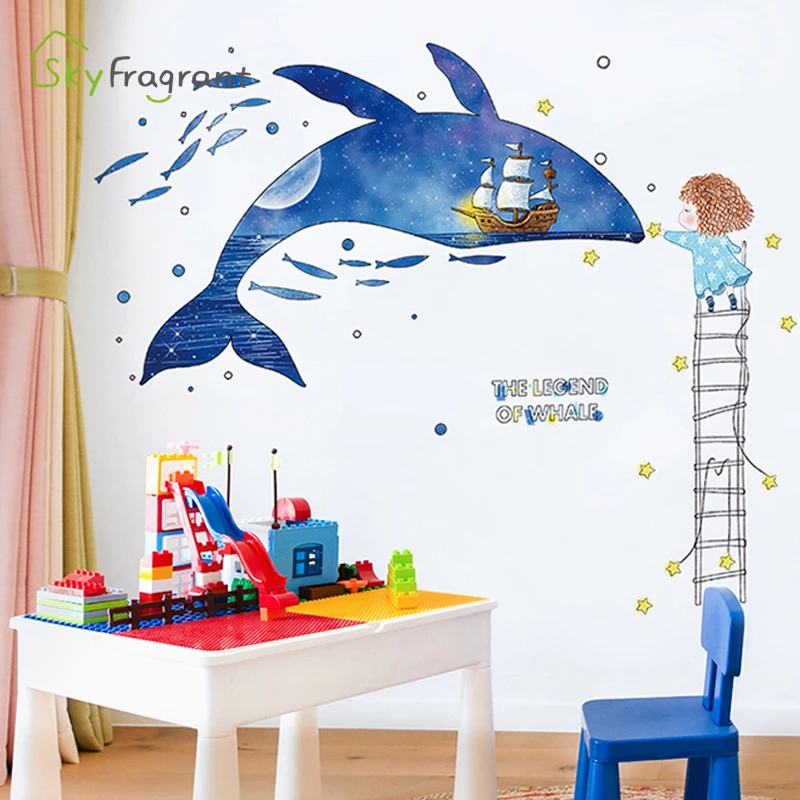 

Creative Wall Stickers Whale Ocean Girls Bedroom Bedside Warm Sticker Self-adhesive Living Room Background Wall Decor Home Decor