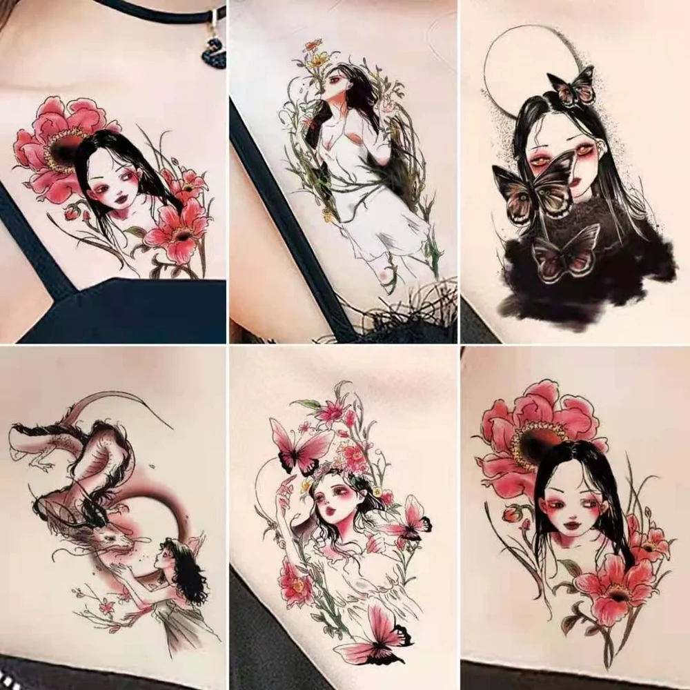 

8pcs Temporary Tattoo Devil Mask Japanese Geisha Ukiyo-e Gril Body Art Water Transfer Fake Tatoo Flash Tatto Sticker Men Women