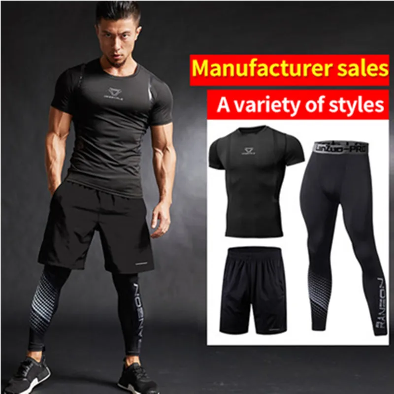 3 шт./компл. мужской спортивный костюм компрессионный комплект для фитнеса одежда
