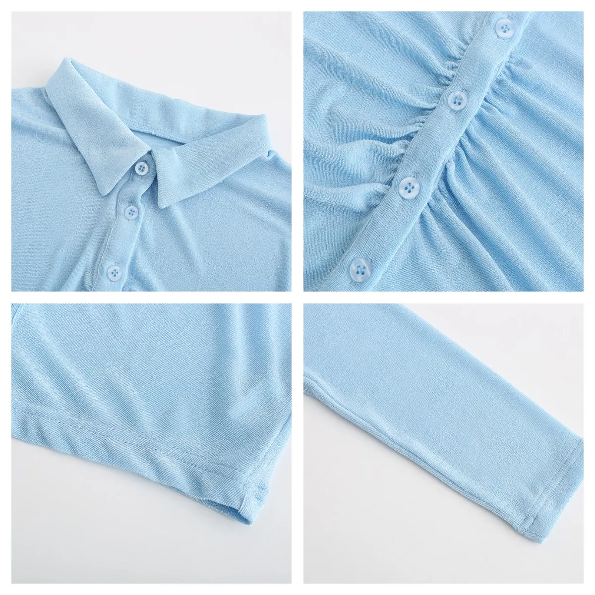 

Duena Button Up Collar Shirt Long Sleeve Crop Top Spring 2021 Sexy Basic Slim Fashion Ladies Ruched Woman T Shirt