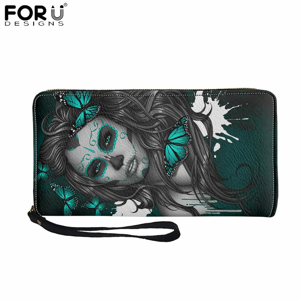 

Модный Роскошный кошелек FORUDESIGNS для девочек Calavera с цветочным дизайном, водонепроницаемые Длинные кошельки для подростков, женские портатив...