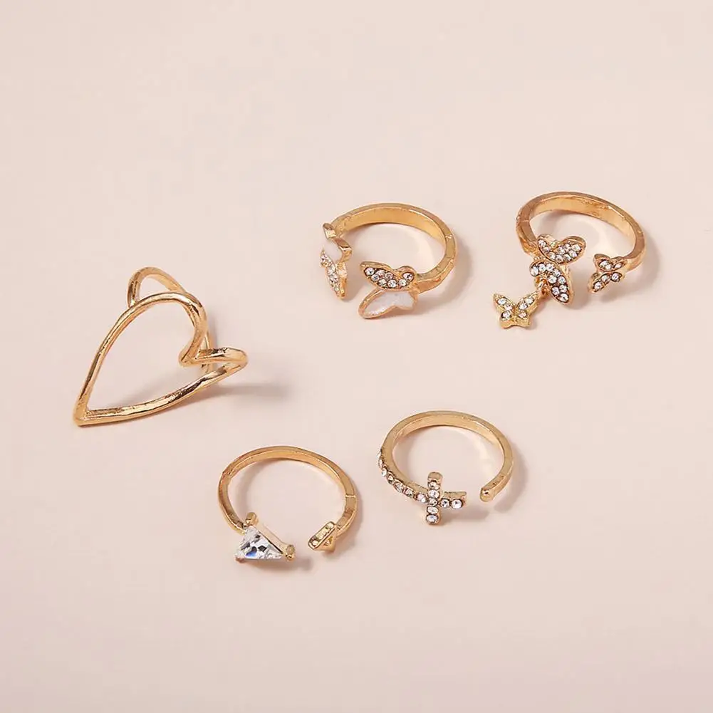 

5pcs Butterfly Heart Rings Set Crystal Knuckle Ring Jewelry Finger Women Midi Y6I4
