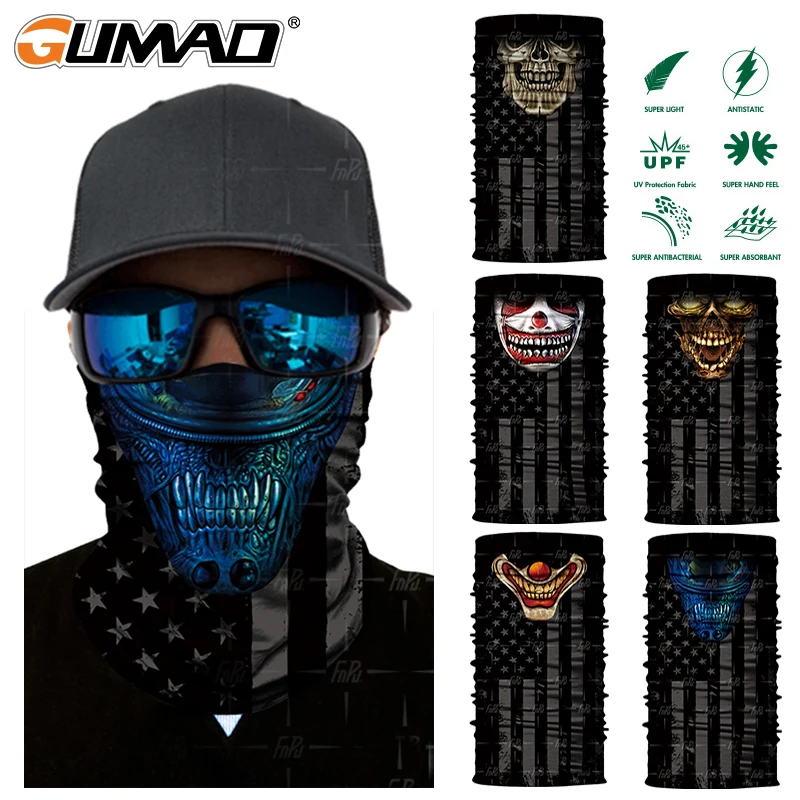 3D Skull Seamless Magic Neck Gaiter Skeleton Face Mask Shield Running Cycling Fishing Bike Bandana Headband Tube Scarf Men Women