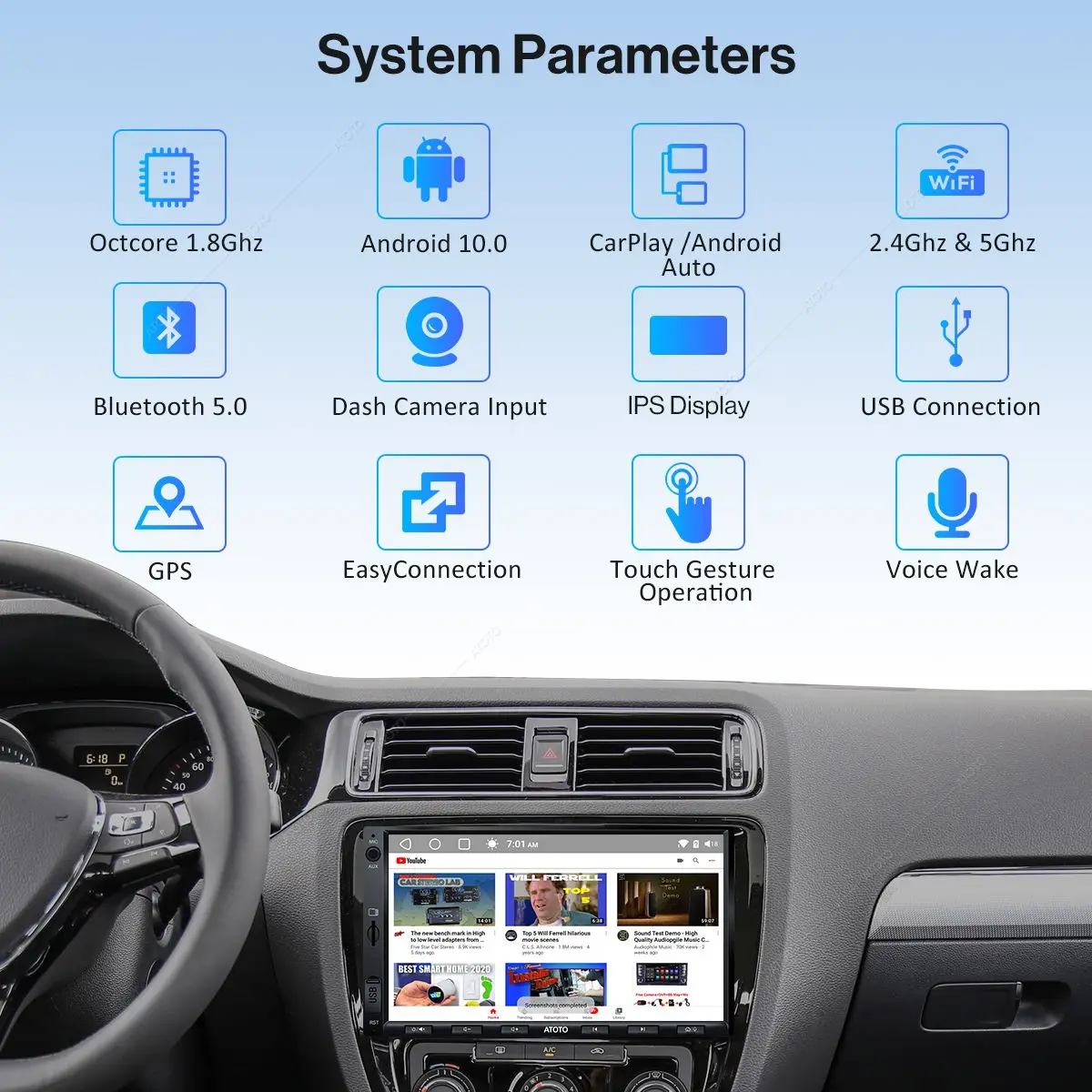 $260.55 ATOTO S8 7 Inch Touch Screen Android 10.0 2 Din Car Radio Multimedia Video Player with GPS Navigation System MAP and Bluetooth