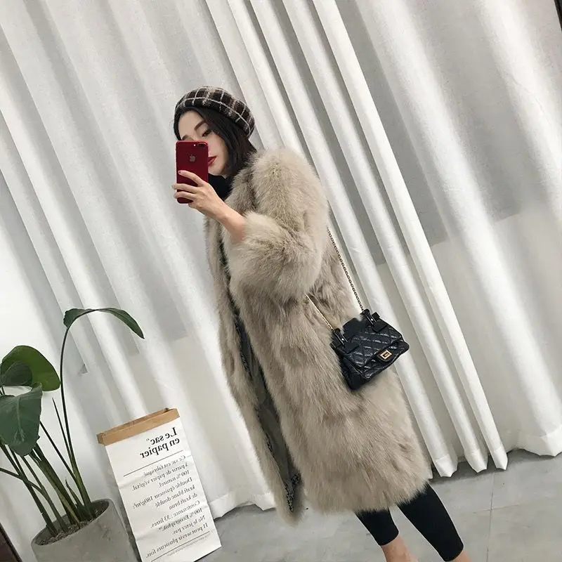 

2020 Women Winter Faux Raccoon Dog Fur Fox Fur Warm Coat Long Sleeve Female Casual Loose Outwear Teddy All-match Long CoatA291