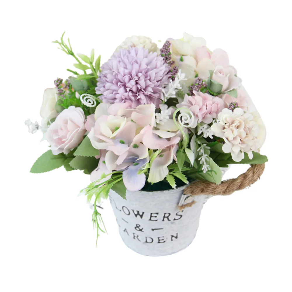 

Small Potted Simulated Flowers Iron Buckets Decorations Hydrangea Ornament Metal Home Plastic 11x9cm Cloth Artificial Plants