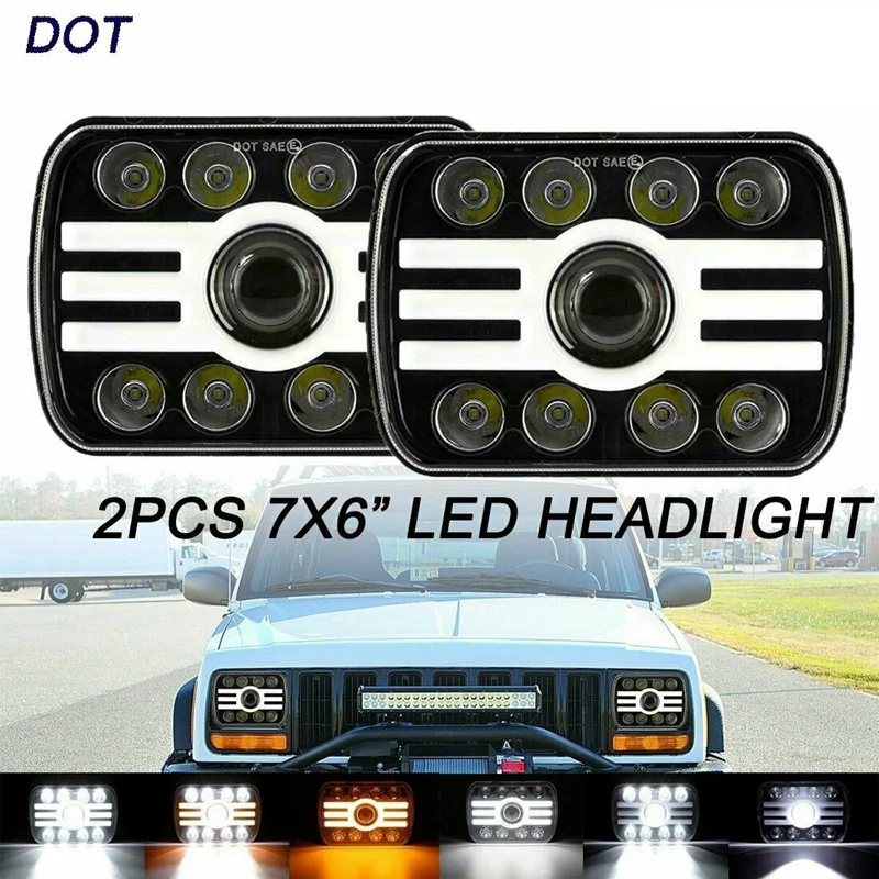 

1Pair 240W 5X7inch 7X6inch LED Headlight Hi-Lo Beam Halo DRL for Jeep Cherokee XJ YJ