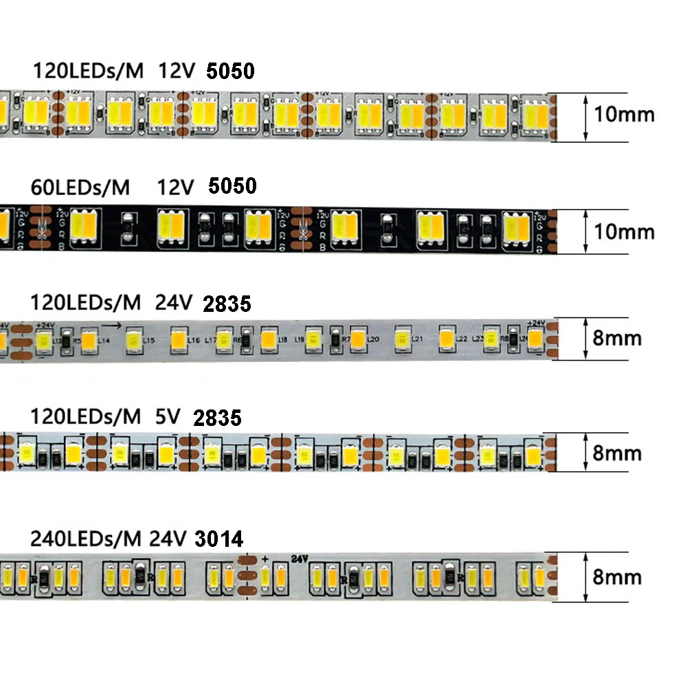 Светодиодная лента теплый белый свет 50 м 5 В два цвета 12 24 5050 2835