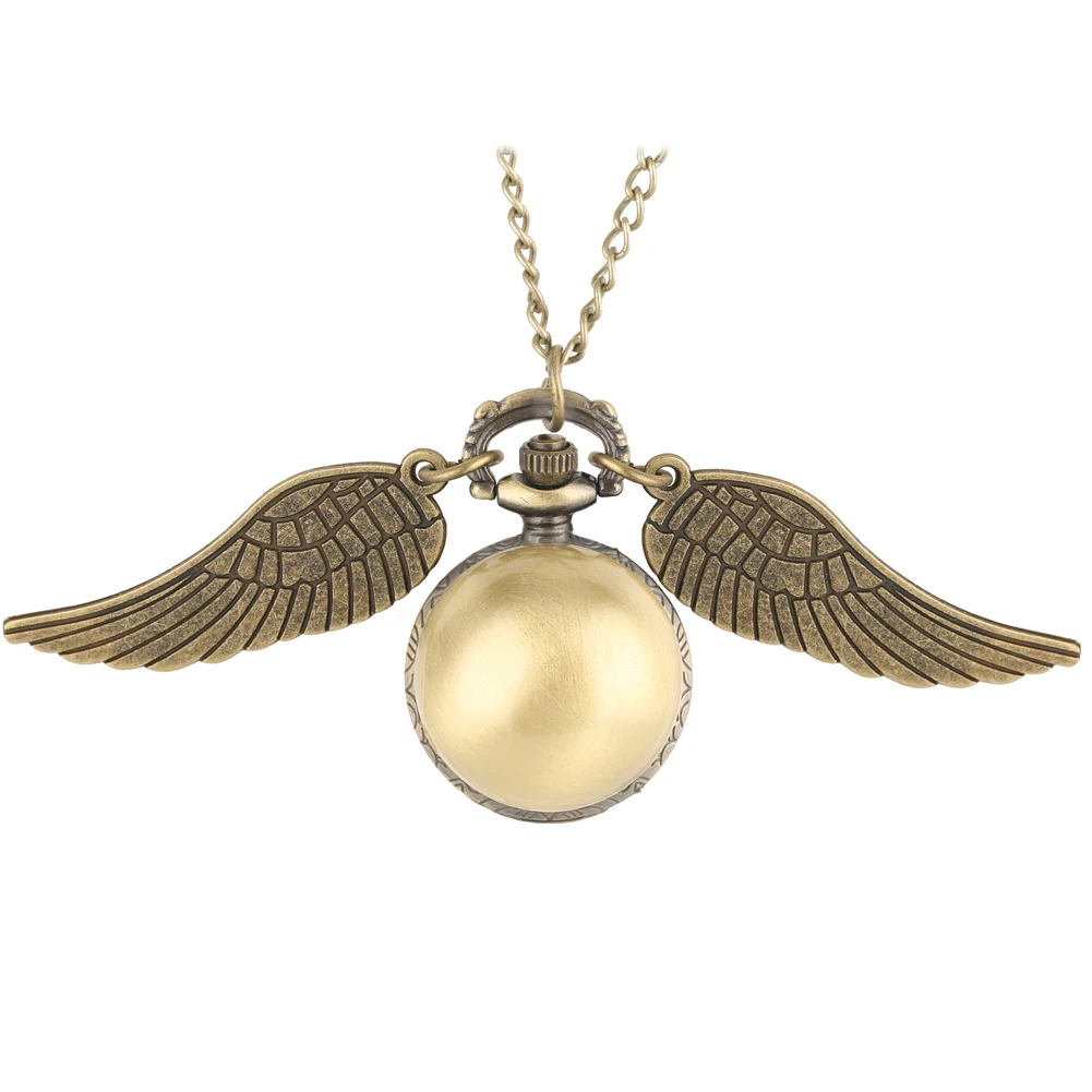 

Delicate Large Wings Smooth Bronze Ball Pocket Watch Quartz Necklace Chain Pendant Watch Gift For Men Women Reloj De Bolsillo