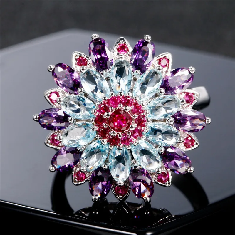 Многоцветный цветок Форма обручальное кольцо новый дизайн серебро 925 ювелирные