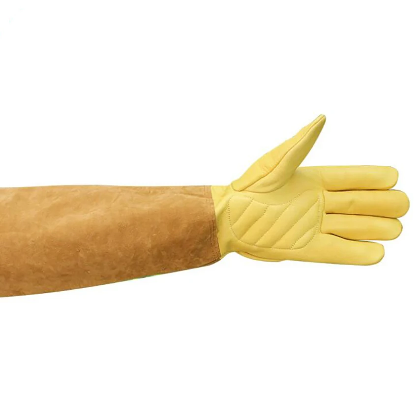 

1 Pair Cowhide Working Gloves Beekeeping Gloves Long Sleeves Welding Gloves Labor Protection for Gardening, Pets- S, M, L Size