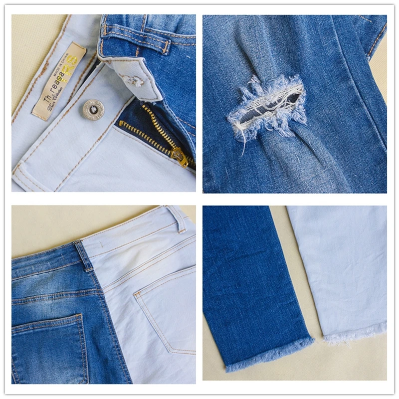 

Fashion Skinny Ripped Style Jeans Woman 2020 Spring Autumn Contrast Color Slim Jeans For Women Denim Pants Plus Size 4XL K325
