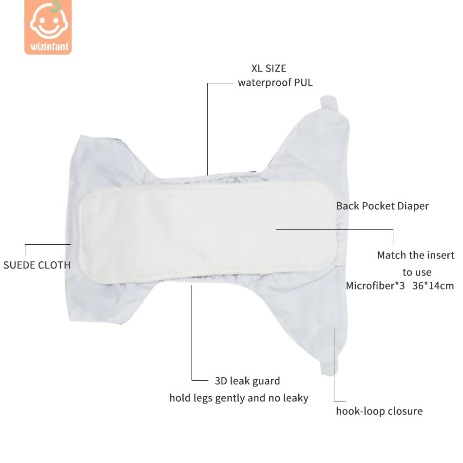 Wizinfant-pa&ntilde;al de Bolsillo grande XL para beb&eacute; de 2 a&ntilde;os y mayor, interior de tela de gamuza, se mantiene seco, tama&ntilde;o ajustable se adapta a la cintura 36-58cm-2