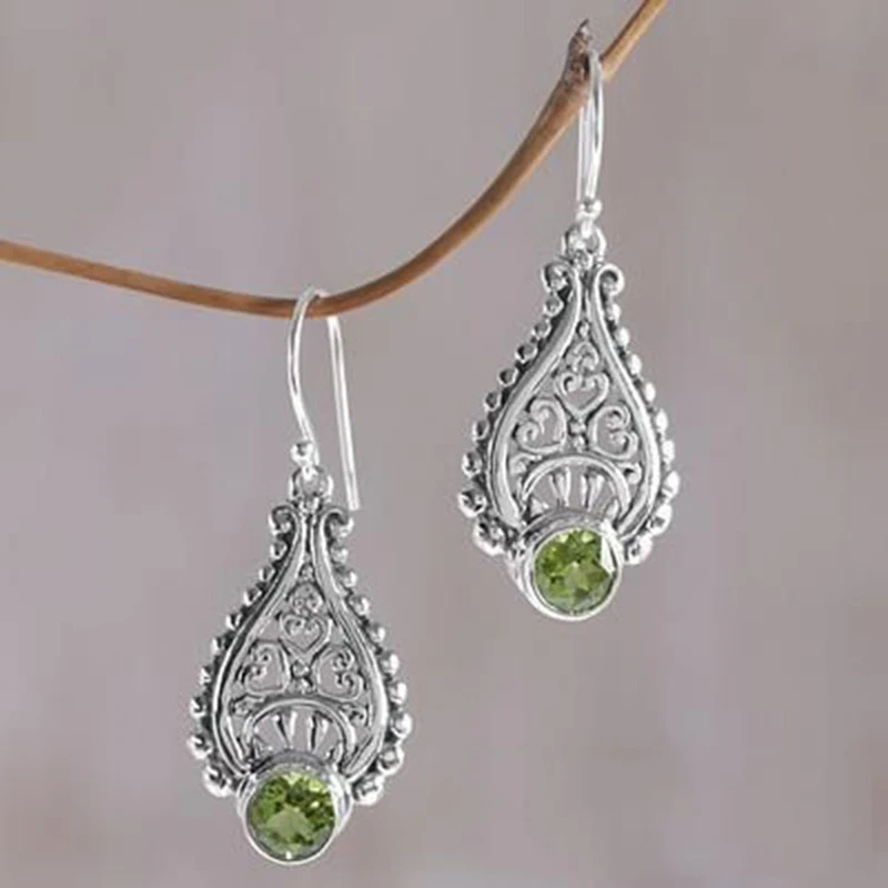Tisonliz винтажные серебряные Boho серьги с зеленым камнем для женщин богемные в