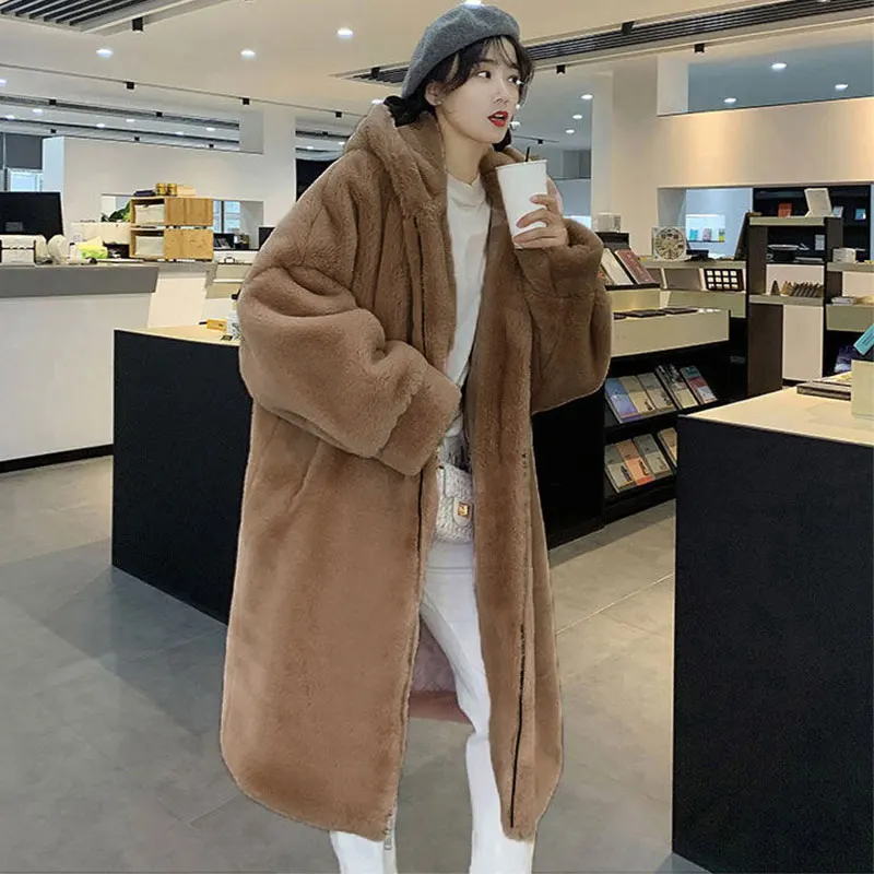 Hooded Oversized Jackets Winter New Long Fur Coat Women Parka Luxurious Warm Faux Fur Jacket Coats Loose Coat Women -20 Degrees