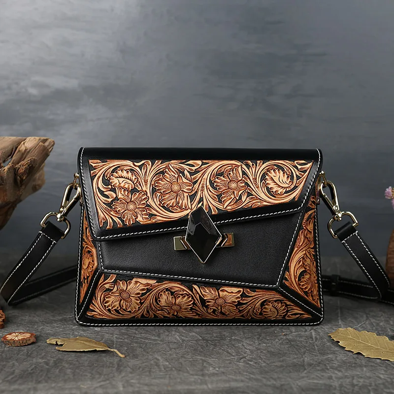 

ROCKSUN Vintage High-end Hand-carved Genuine Leather Luxury Women Bag Designer Versatile Cowhide Shoulder & Crossbody Bags
