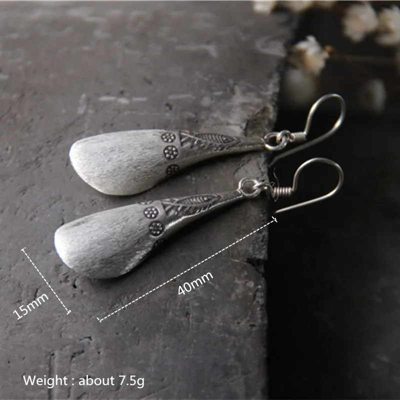 Buyee тайский серебряный Этническая Серьга резной узор Винтаж Стиль щеткой с