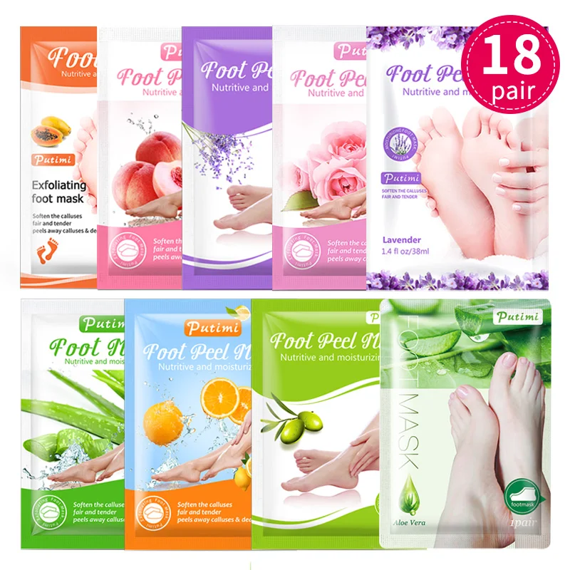 

Putimi 18Pair Feet Exfoliating Mask for Legs Heels Skin Peeling Dead Skin Feet Mask Socks for Pedicure Moisturizing SPA Patches