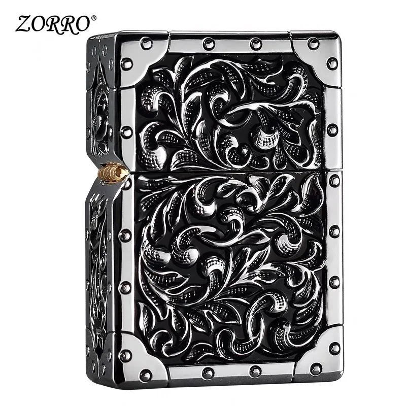 

Zorro Solid Fine Copper Kerosene Lighter Windproof Refillable Flint Cigarette Cigar Torches Lighters Smoking Accessories No Box