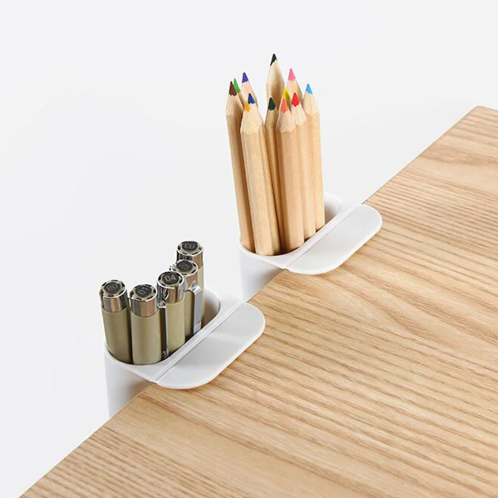 

2pcs Desktop Pen Holder Self-adhesive Storage Box Multifunction Organizer Container (White, Long)