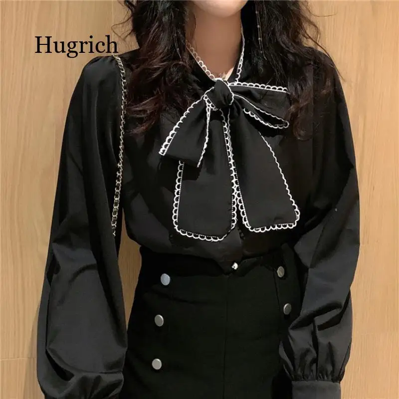 

Women Long Sleeve Shirts White Blouses Vintage Korean 2021 Spring Sweet Bow Loose Ladies Blouse Office Lady Sweet
