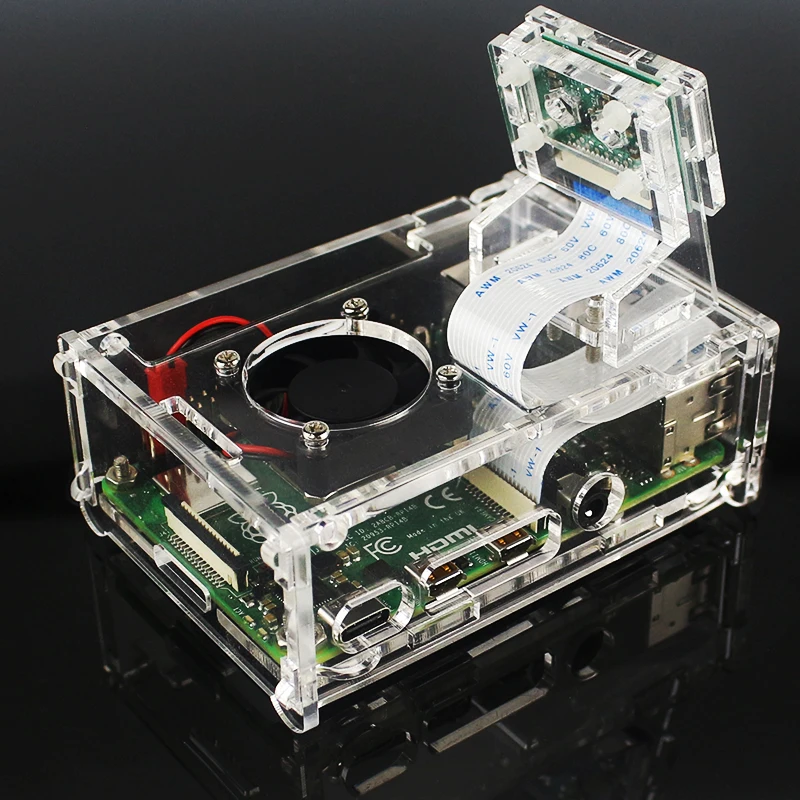 Акриловый чехол + держатель для камеры Rapberry Pi 4 Model B с охлаждающим вентилятором