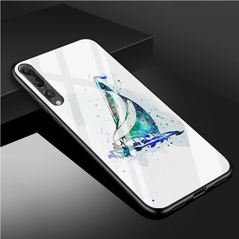 Полосы якорь лодка корабль колеса чехол для телефона из закаленного стекла Huawei P20