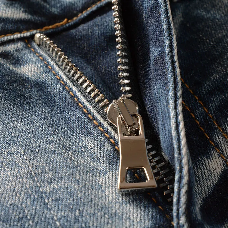 American Street Style Fashion Men Jeans Elastic Retro Blue Slim Fit Ripped Jeans Men Patches Designer Hip Hop Denim Punk Pants