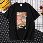 Качественная футболка Ukiyo-e с изображением осьминога едущего мяча, летние крутые тонированные футболки, уличный Забавный топ с коротким рукавом, серая мужская футболка в стиле рок