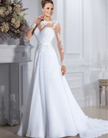 High Quality Sheer Neck Long Sleeve Bridal gown A-Line With Sash Chapel Train Vestido De Noiva lowime Bespoke Wedding Dresses