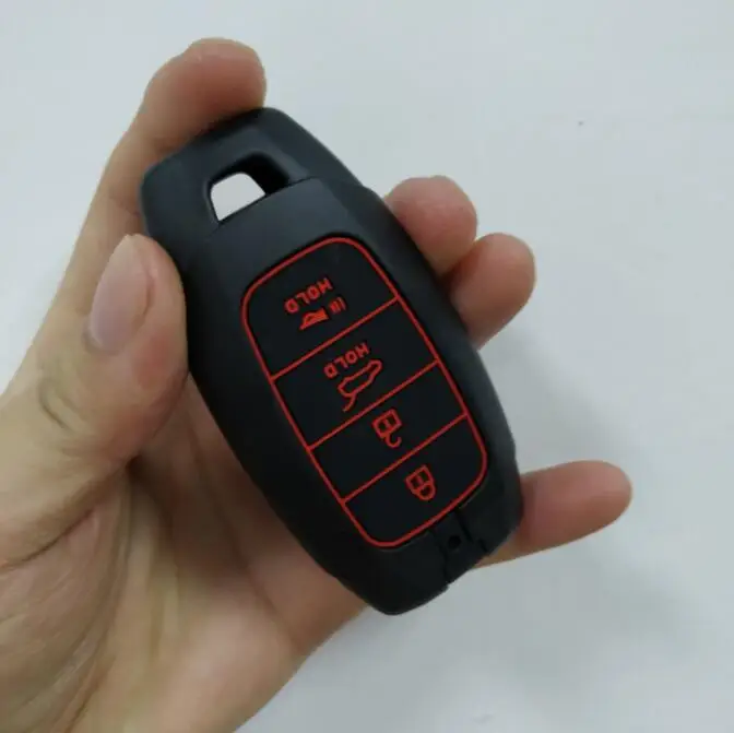 4Button black red Чехол для ключей автомобиля из углеродного волокна для hyundai i30 Ix35 KONA Encino Solaris Azera Grandeur Ig Accent Santa Fe Palisade - Название цвета: 4Button black red