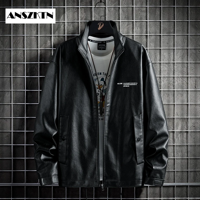 

YAPU 2021 NEW New Arrivals Men's Slim Fit Leather Jackets Motorcycle PU Business Thick Warm Winter Biker Coats
