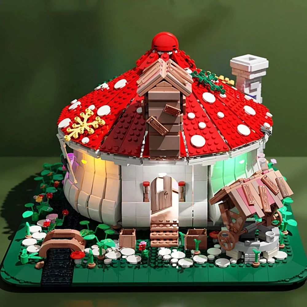 

MOC Creator City Street View Series Mushroom House With Lights Model Building Blocks Assemble Bricks Toys Kids Christmas Gifts