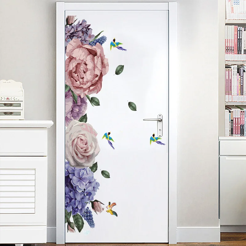 Ручная роспись пионы настенные наклейки для гостиной двери спальни Настенный