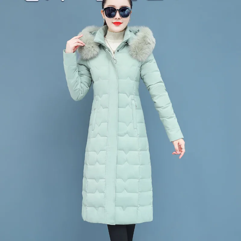 Новая зимняя женская элегантная теплая парка с большим меховым воротником