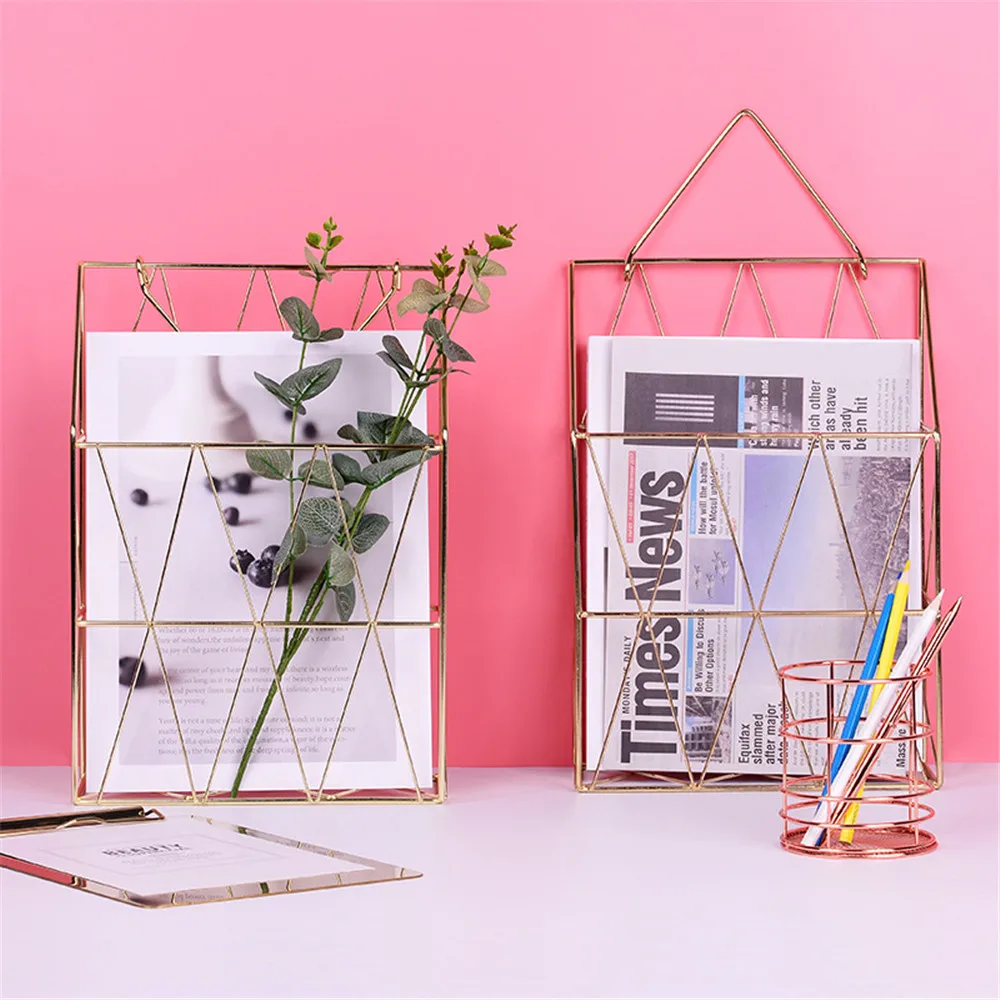 Корзина для хранения из кованого железа цвета розового золота портативная