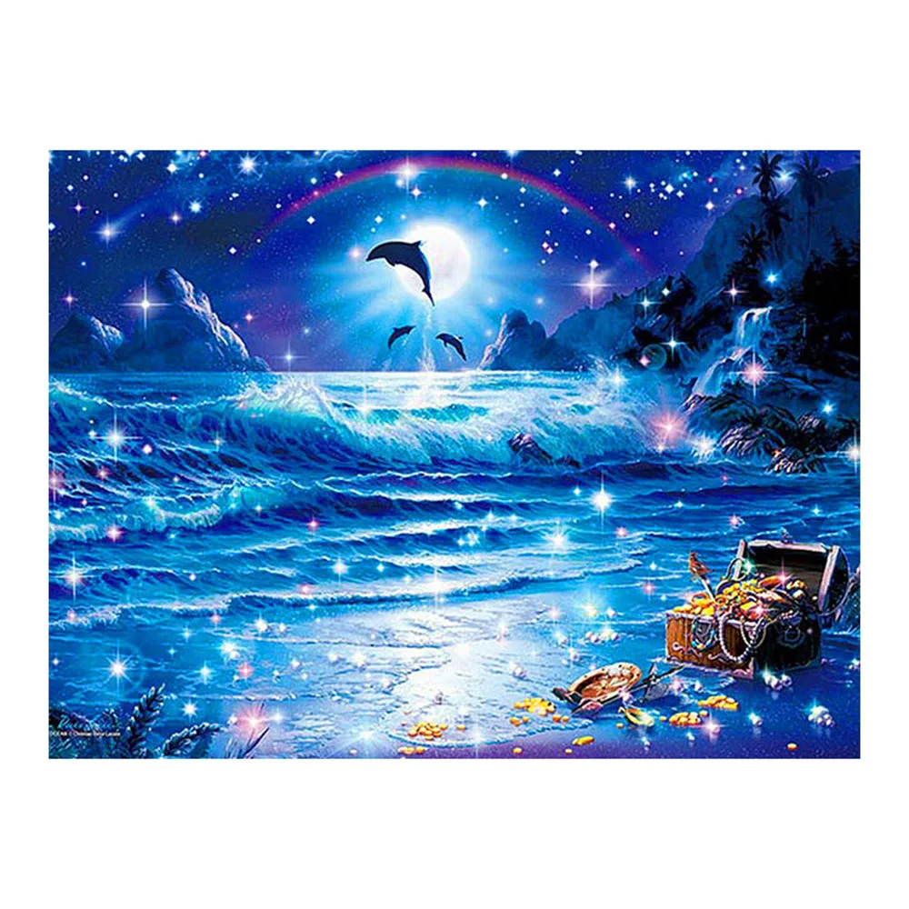 

MEIVN 5D DIY алмазная живопись дельфины и луна полная квадратная Алмазная вышивка животные со стразами Картина Набор для рукоделия