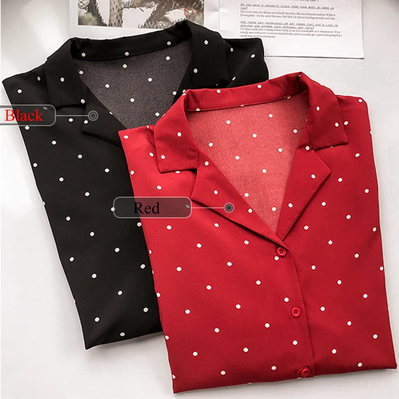 Блузка женская с отложным воротником модная рубашка в горошек элегантная