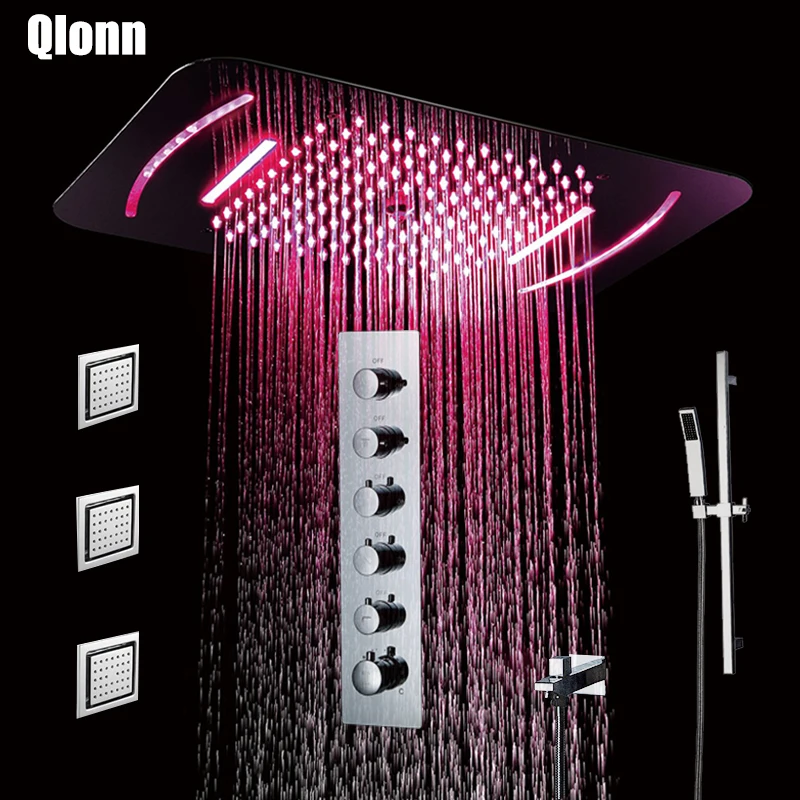 Хромированный квадратный душевой набор Термостатические латунные смесители для