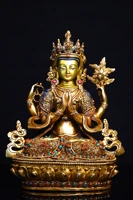 9 tibetan temple collection old tibetan silver gilt outline in gold mosaic gem four armed guanyin bodhisattva sitting buddha